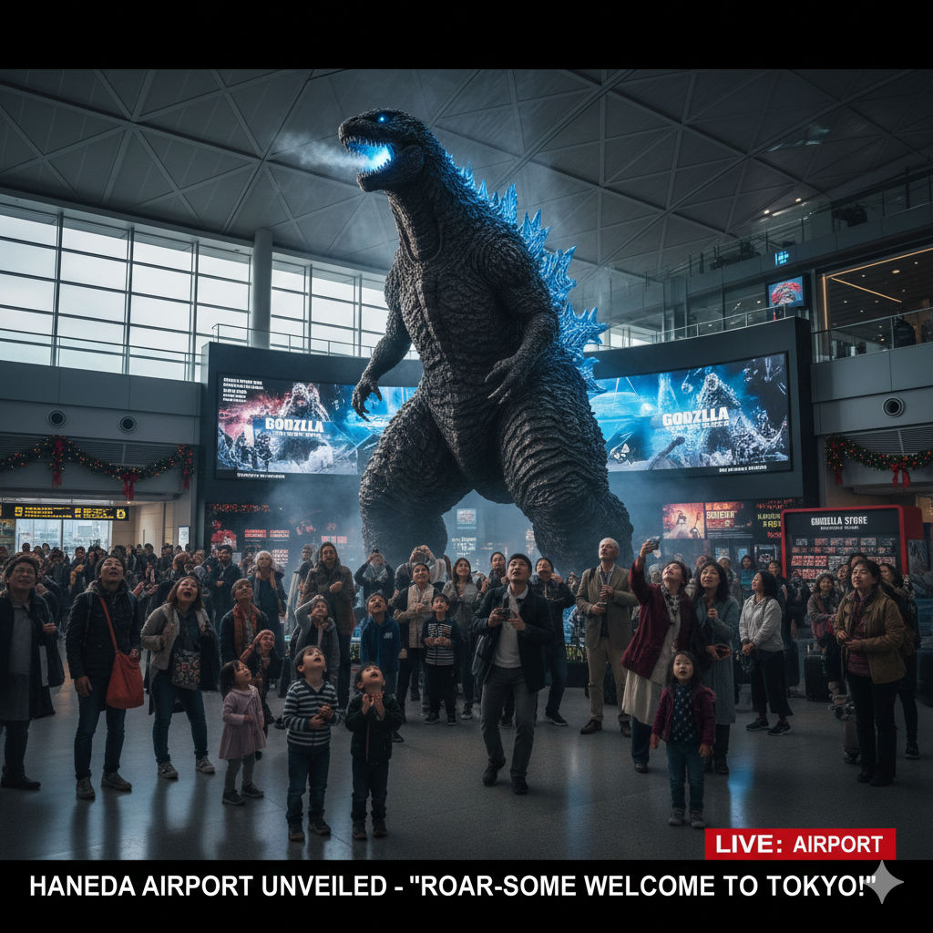 Roar-some Welcome: Tokyo’s Haneda Airport Unveils Colossal Godzilla Statue
